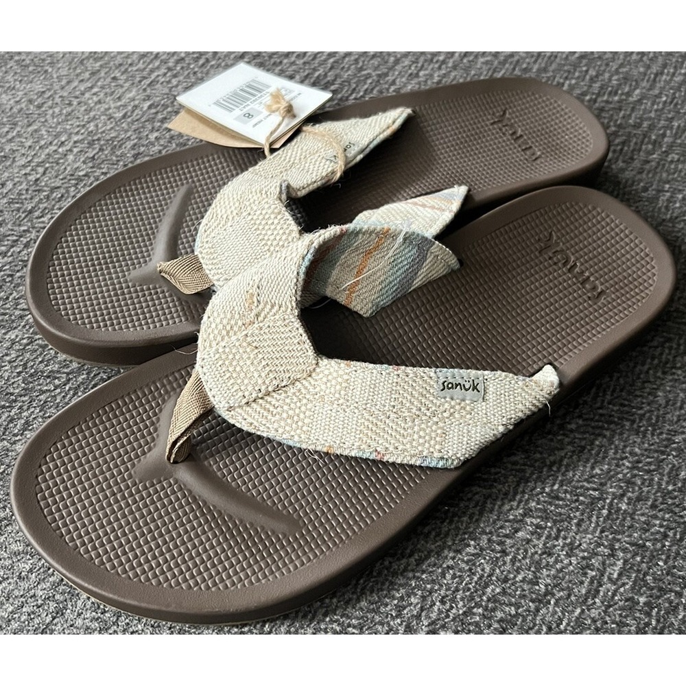 Sanuk Mens 8 Flip Flop Cosmic Yoga Mat Hemp Natural Brown Sandals 1139392 NWT - Picture 2 of 6
